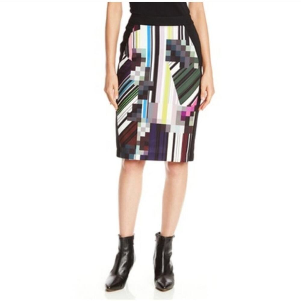 Trina Turk Multicolor Black Striped Printed Pencil Skirt  Size 2